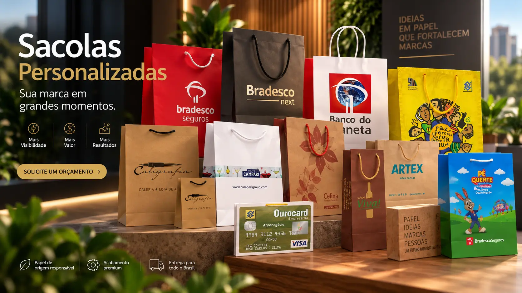 Sacolas de papel personalizadas produzidas pela Munaldi